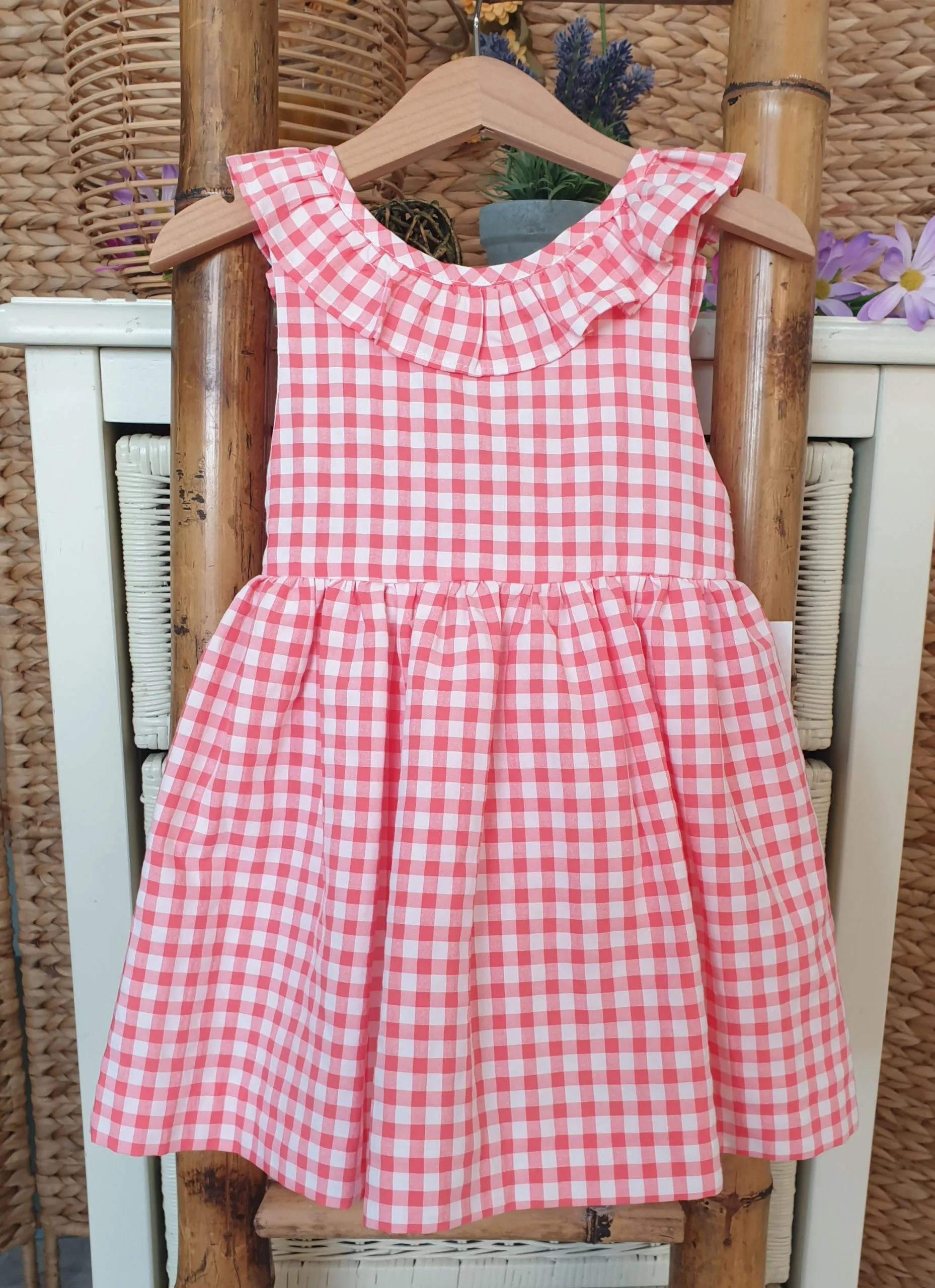 Vestido niña vichy coral R180932