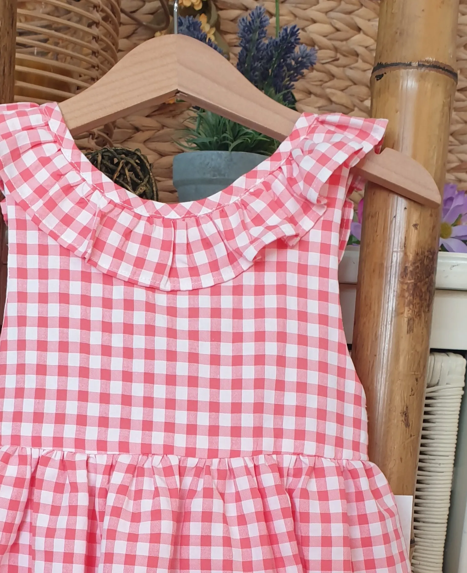 Vestido niña vichy coral R180932