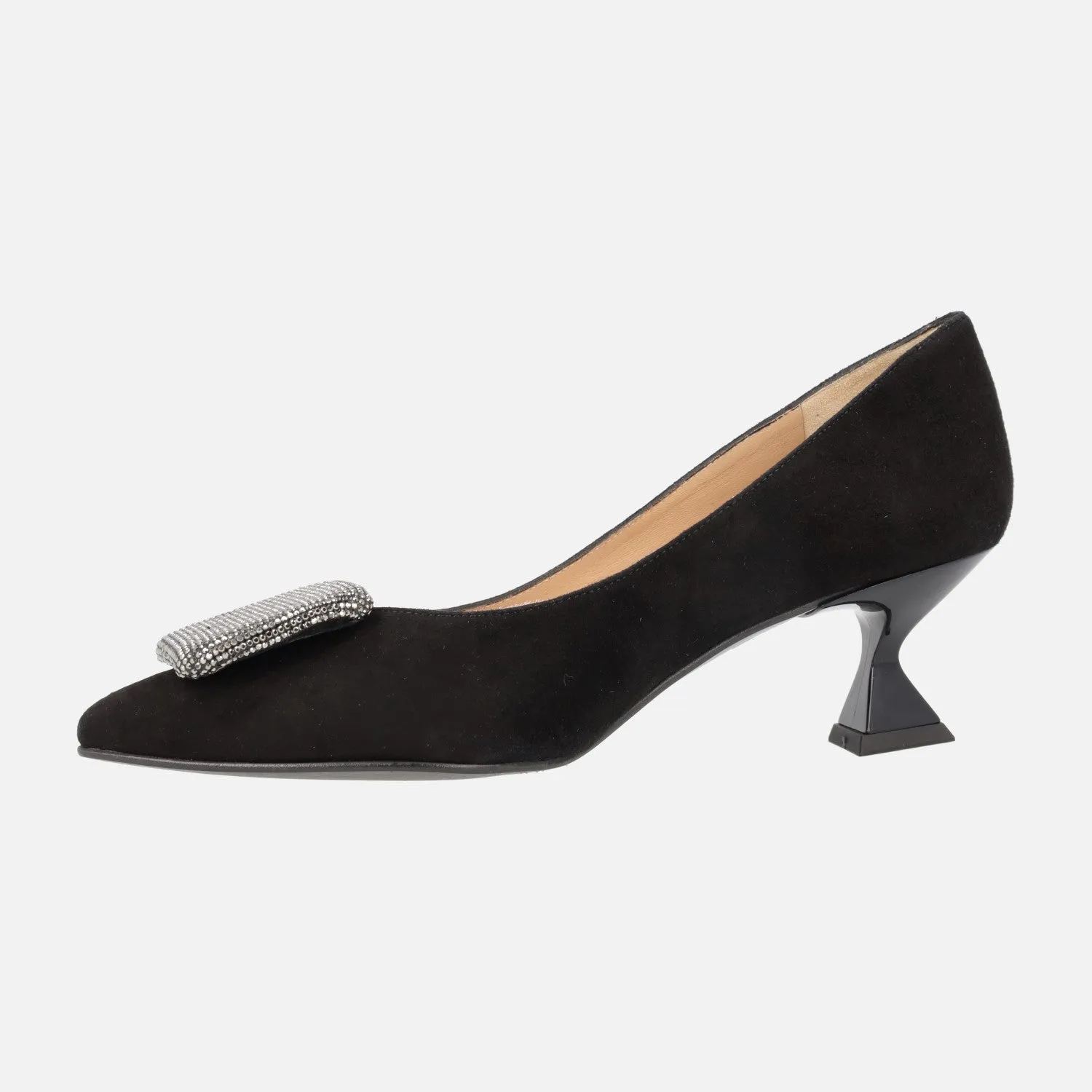 Zapatos de ante negro con tacón bajo y adorno de fantasía Lilien