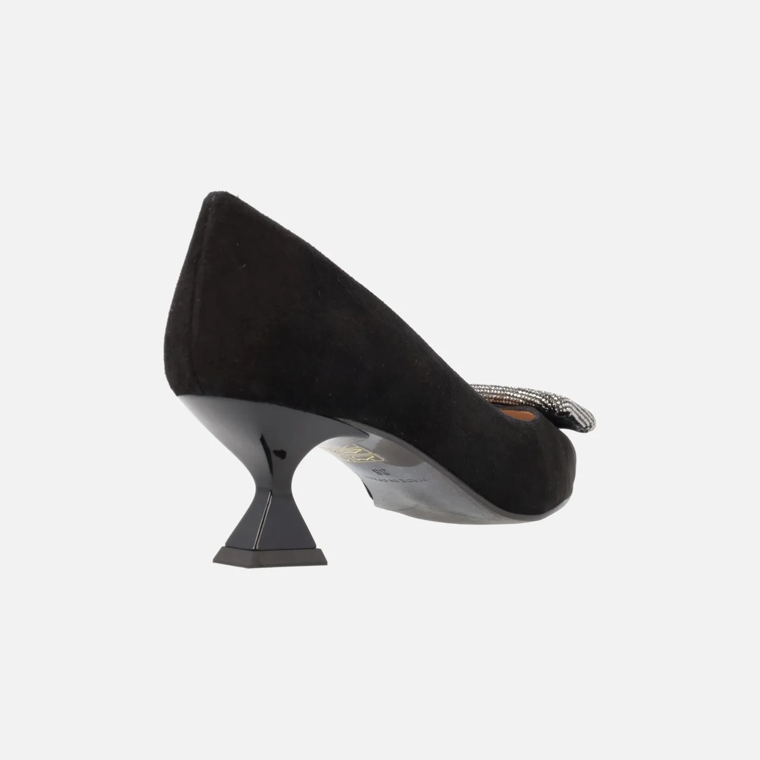 Zapatos de ante negro con tacón bajo y adorno de fantasía Lilien